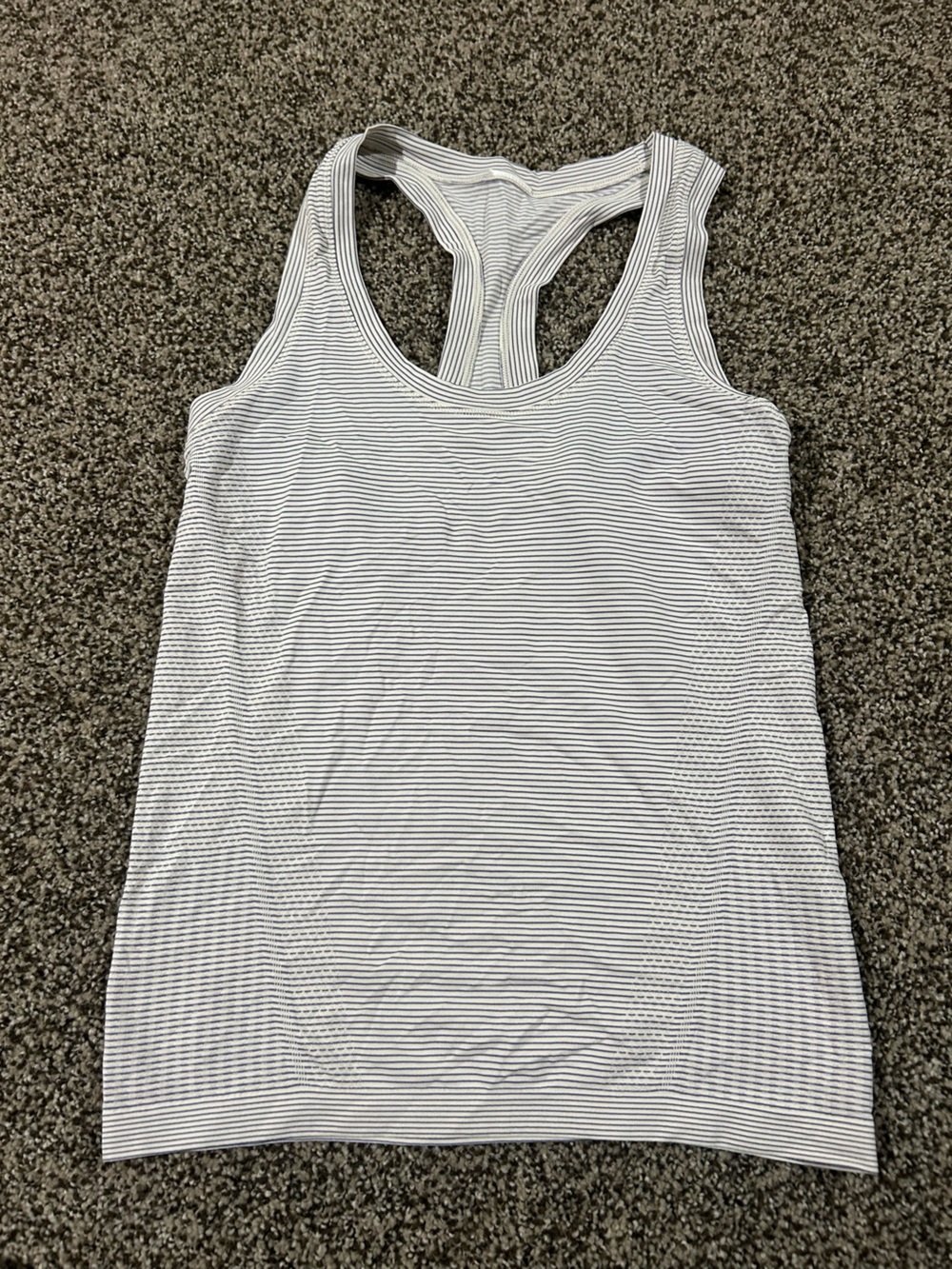 Athleta Striped Racerback Tank Top - White and Light Gray